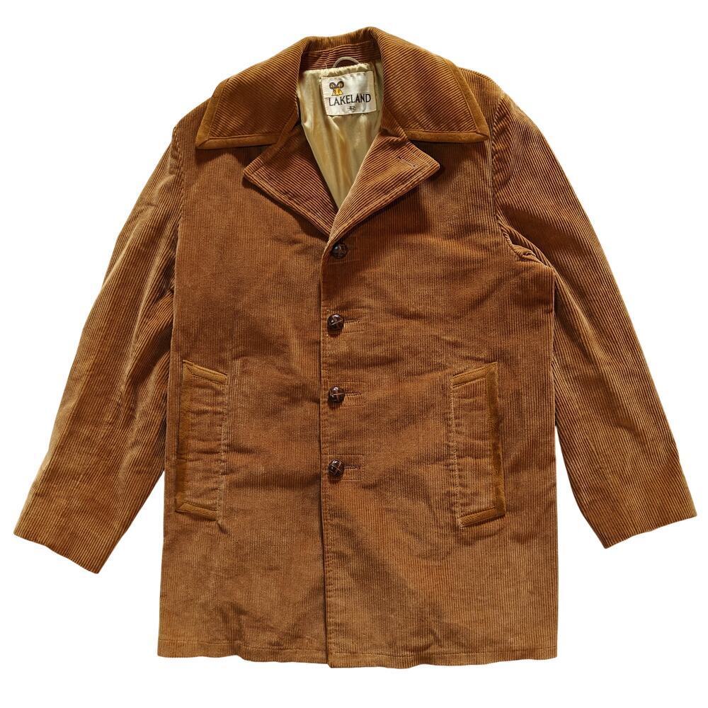 Lakeland Brown Corduroy Coat Jacket Button Front Lined Vintage Size 42